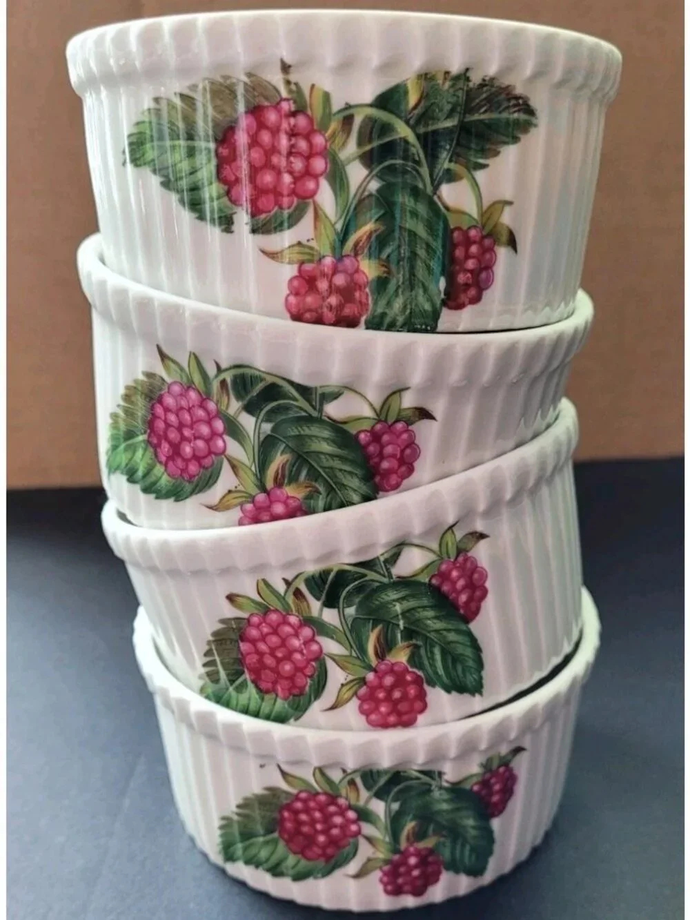 Vtg Porcelaine De Paris French Ramekins Fruit Berries Cottage‎ Garden Set Of 4